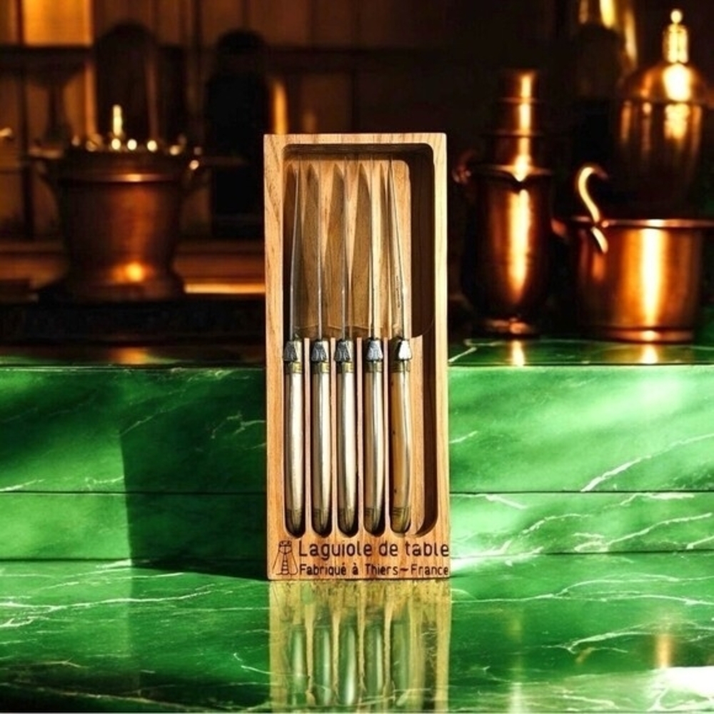 Rare Vintage Laguiole Jean Dubost Steak Knife Set Gold Plated France